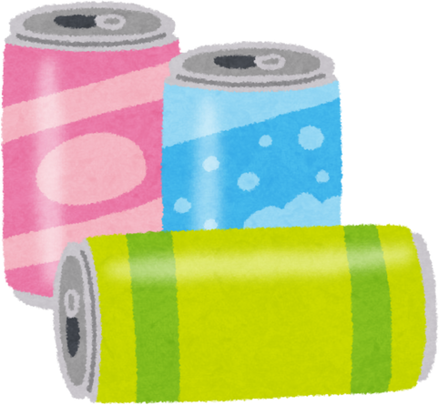 Watercolor Illustration of Empty Colorful Soda Cans